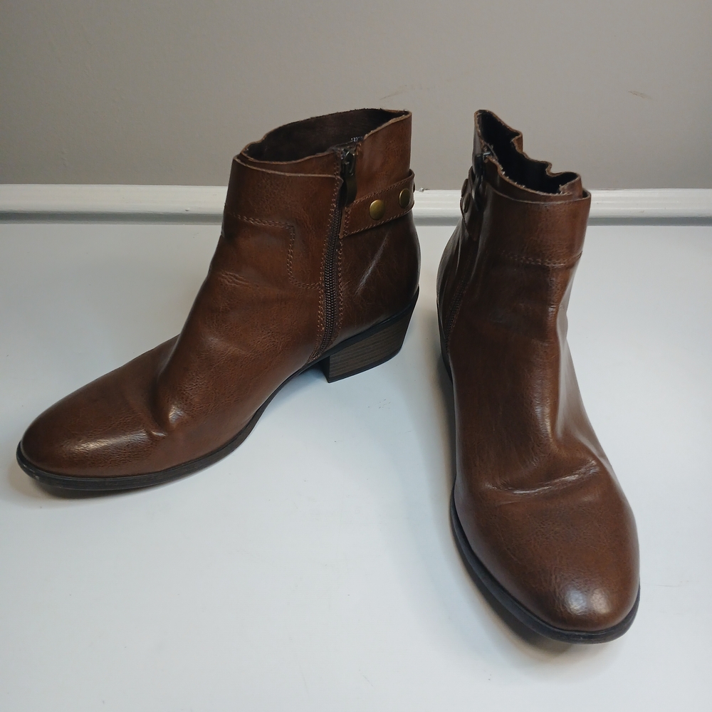 Brown Leather Feel Side Zip Ankle Boots 11